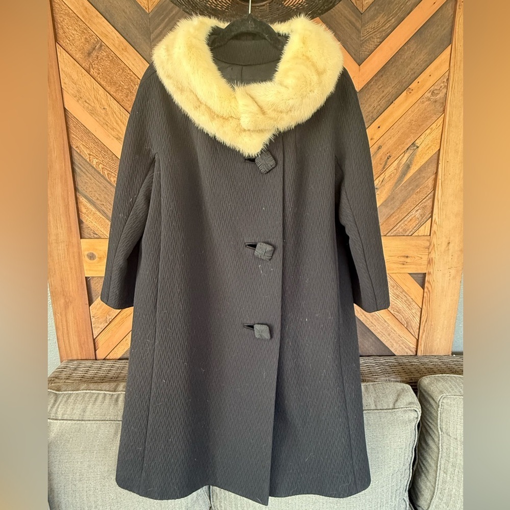 Vintage Union Made Mink Collar Trench Coat 1950s 1960s